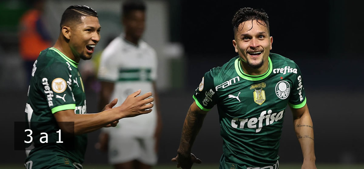 Palmeiras vence o Coritiba em casa e cola no líder do Brasileirão