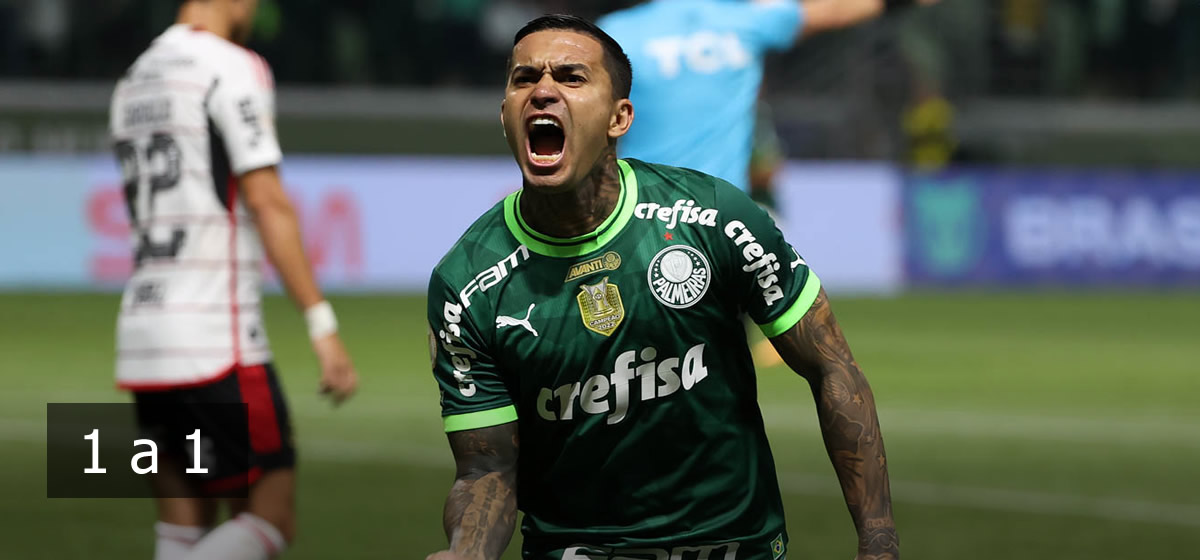 Palmeiras faz bom primeiro tempo, mas recua no segundo e doa empate ao Flamengo