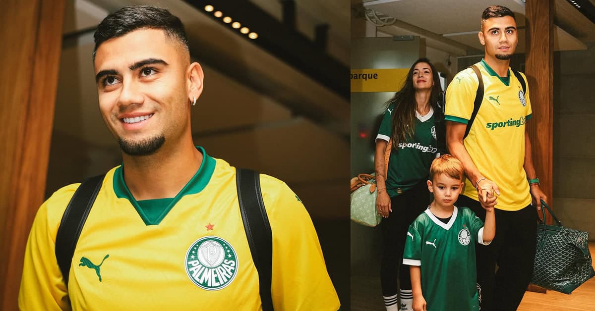 Fotos: Andreas Pereira e família chegam ao Brasil com camisas do Palmeiras