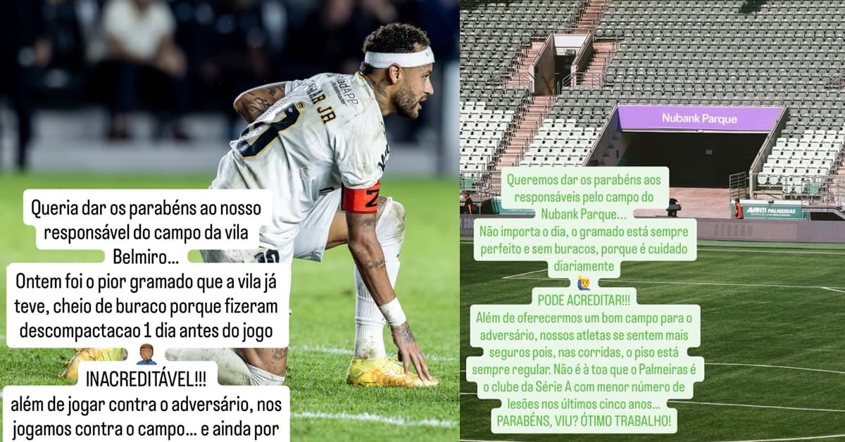 Neymar critica gramado da Vila Belmiro e Palmeiras ironiza elogiando o do Nubank Parque